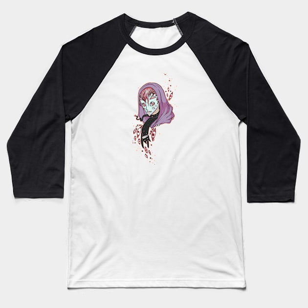 Many Eyed Witch With Black Cat Baseball T-Shirt by cellsdividing